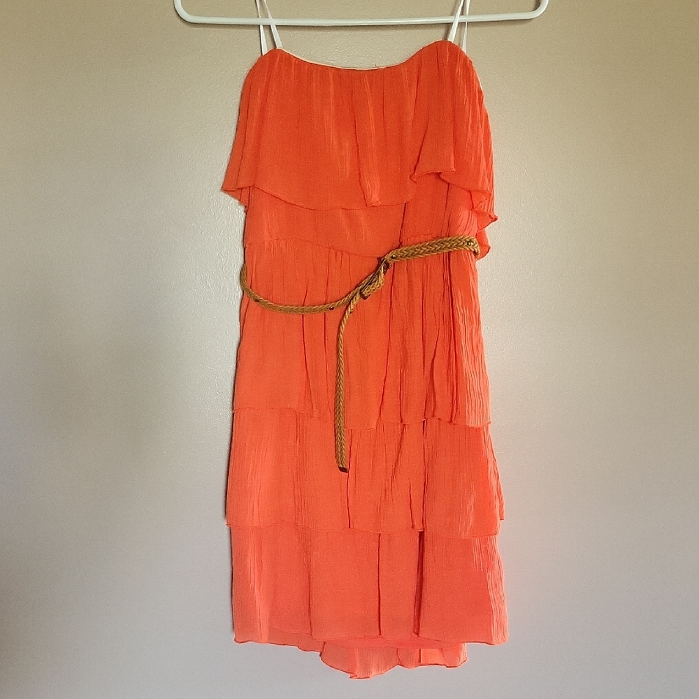Little Orange Strapeless Mini Dress With Belt